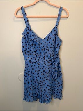 Parker Cartagena Blue Floral Ruffle Silk Blend Romper Size 6